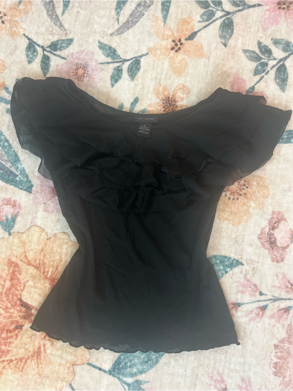 The Limited Black Ruffle Flutter Sleeve Top